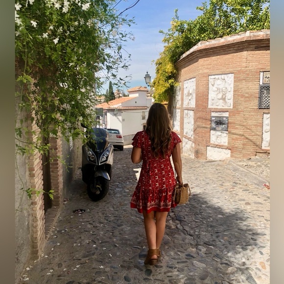 La Ros Red Floral Wrap Dress - Picture 2 of 6